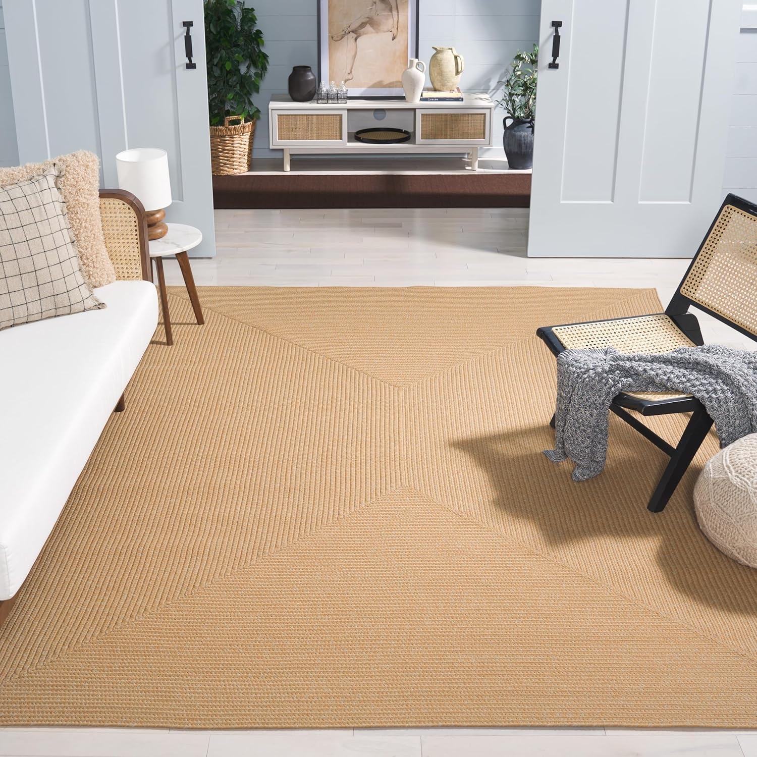 image:imageSAFAVIEH Washable Rug Outdoor Braided Collection 5 x 8 Oval Green Handmade amp Reversible NonShedding amp Easy to Clean Ideal for Patio Backyard Mudroom BRD315ABeigeTan