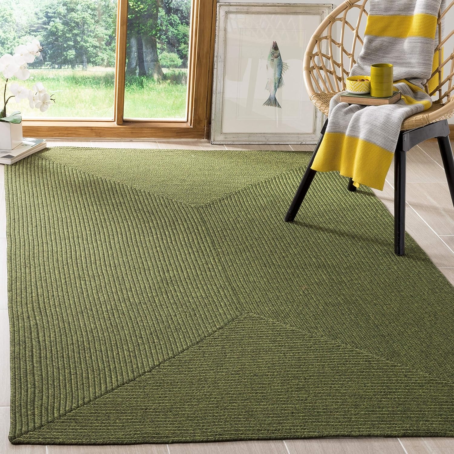 image:imageSAFAVIEH Washable Rug Outdoor Braided Collection 5 x 8 Oval Green Handmade amp Reversible NonShedding amp Easy to Clean Ideal for Patio Backyard Mudroom BRD315AGreen
