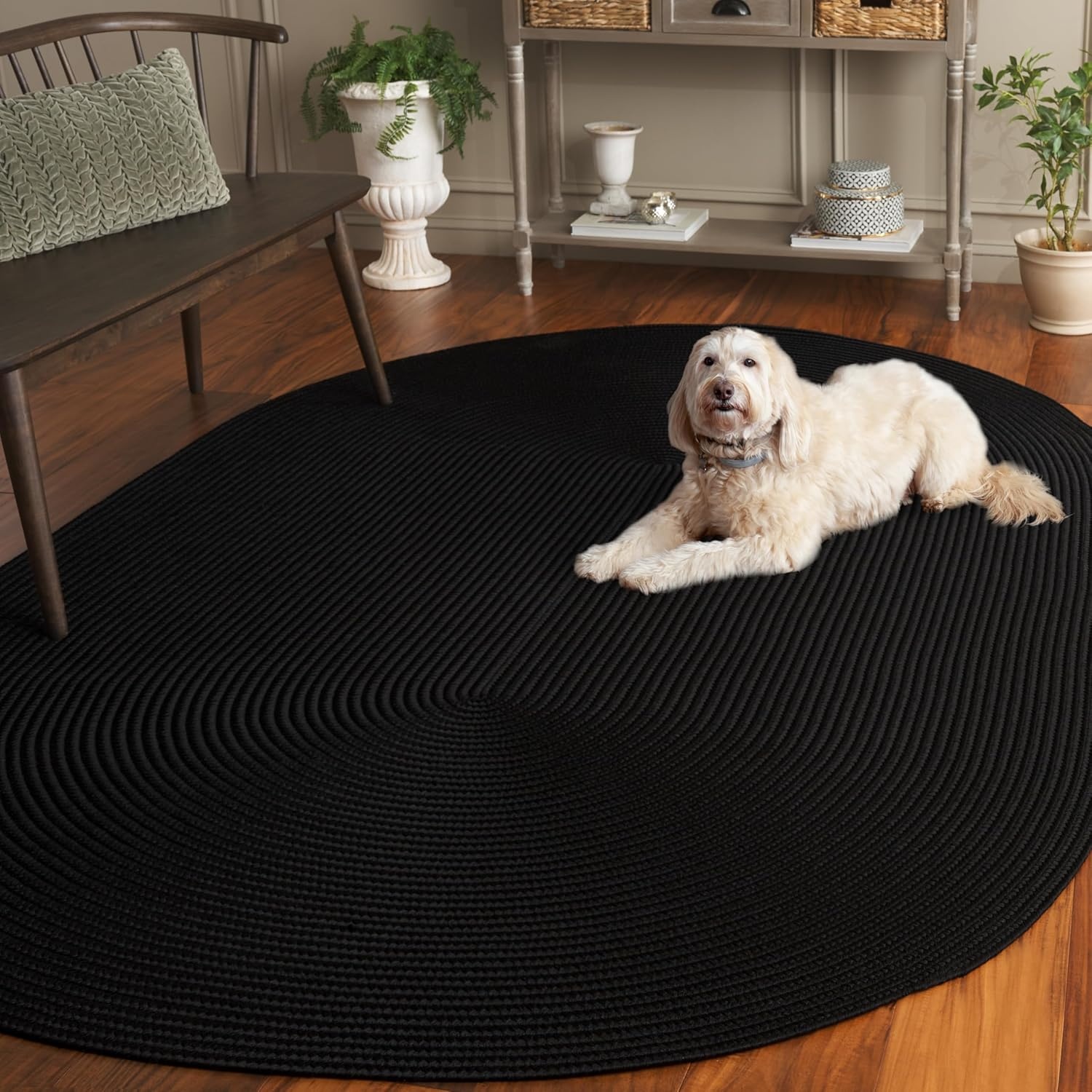 image:imageSAFAVIEH Washable Rug Outdoor Braided Collection 5 x 8 Oval Green Handmade amp Reversible NonShedding amp Easy to Clean Ideal for Patio Backyard Mudroom BRD315ABlack