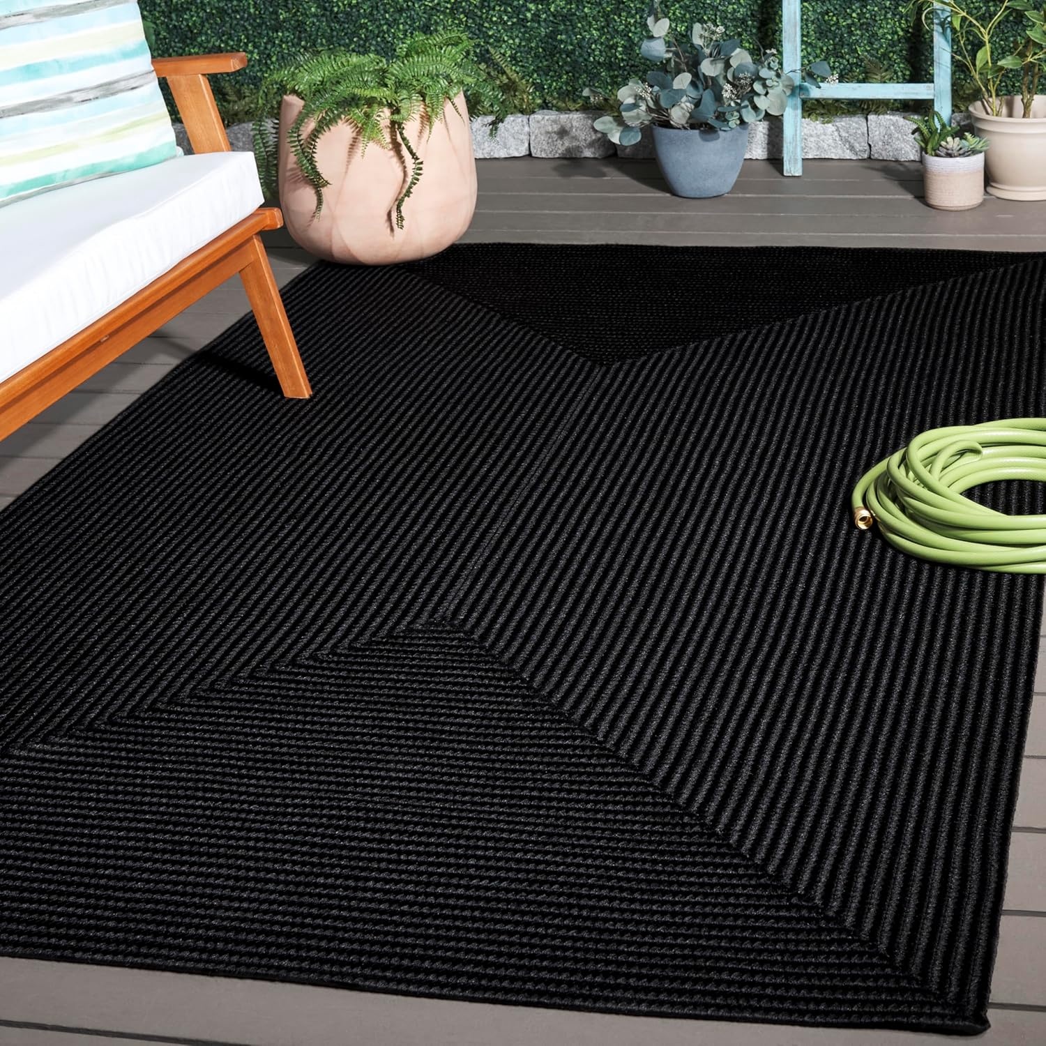 image:imageSAFAVIEH Washable Rug Outdoor Braided Collection 5 x 8 Oval Green Handmade amp Reversible NonShedding amp Easy to Clean Ideal for Patio Backyard Mudroom BRD315ABlack
