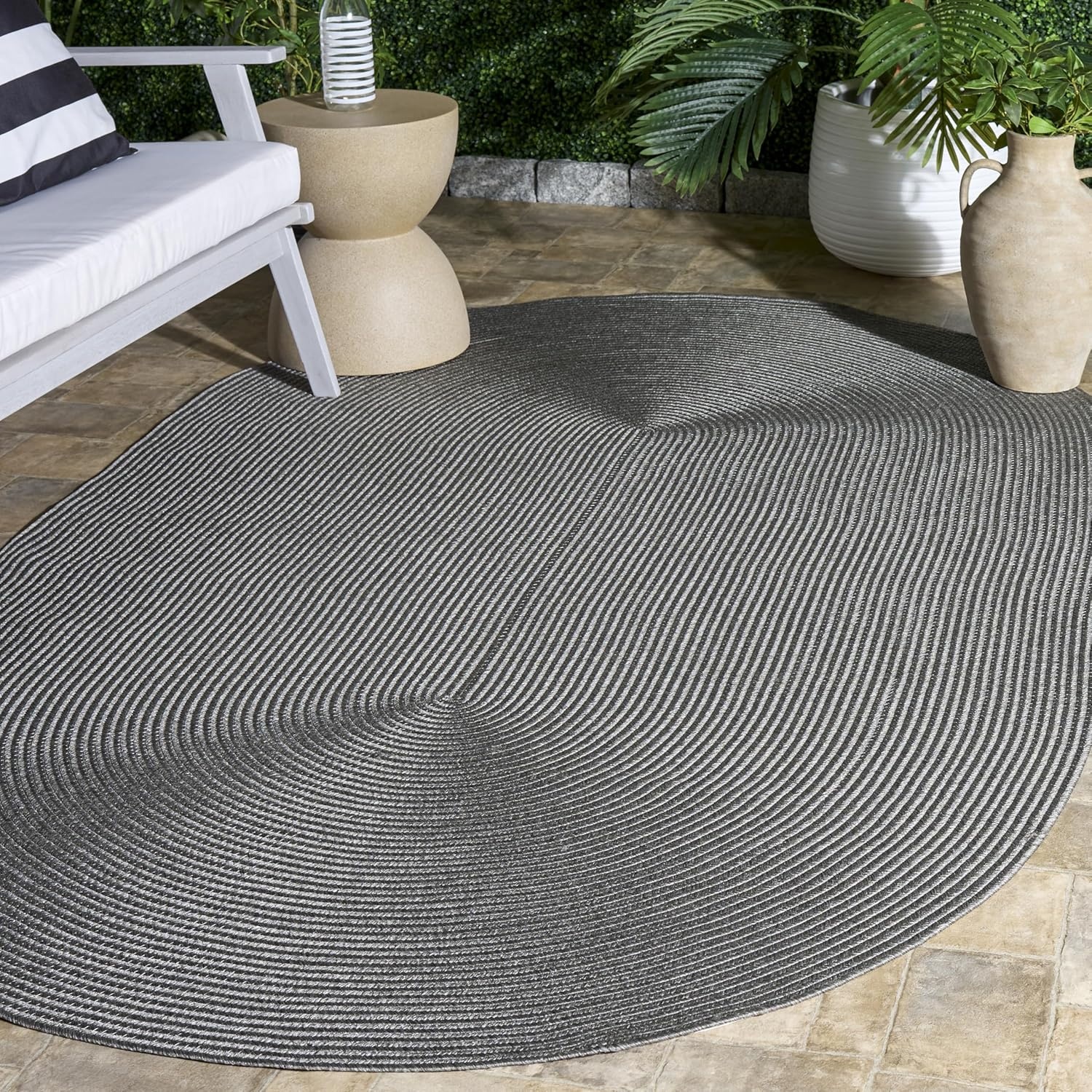 image:imageSAFAVIEH Washable Rug Outdoor Braided Collection 5 x 8 Oval Green Handmade amp Reversible NonShedding amp Easy to Clean Ideal for Patio Backyard Mudroom BRD315ADark Grey