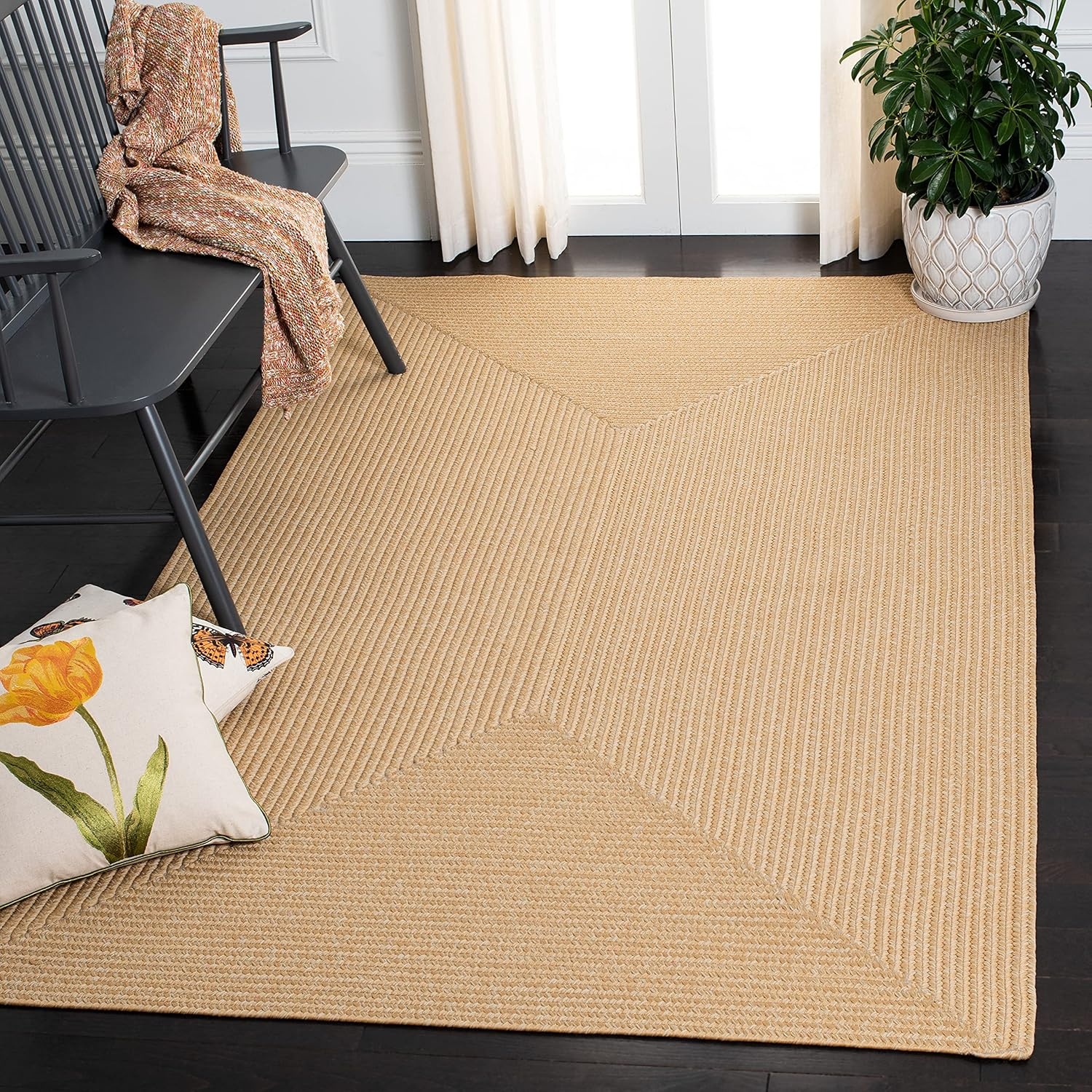 image:imageSAFAVIEH Washable Rug Outdoor Braided Collection 5 x 8 Oval Green Handmade amp Reversible NonShedding amp Easy to Clean Ideal for Patio Backyard Mudroom BRD315ABeigeTan