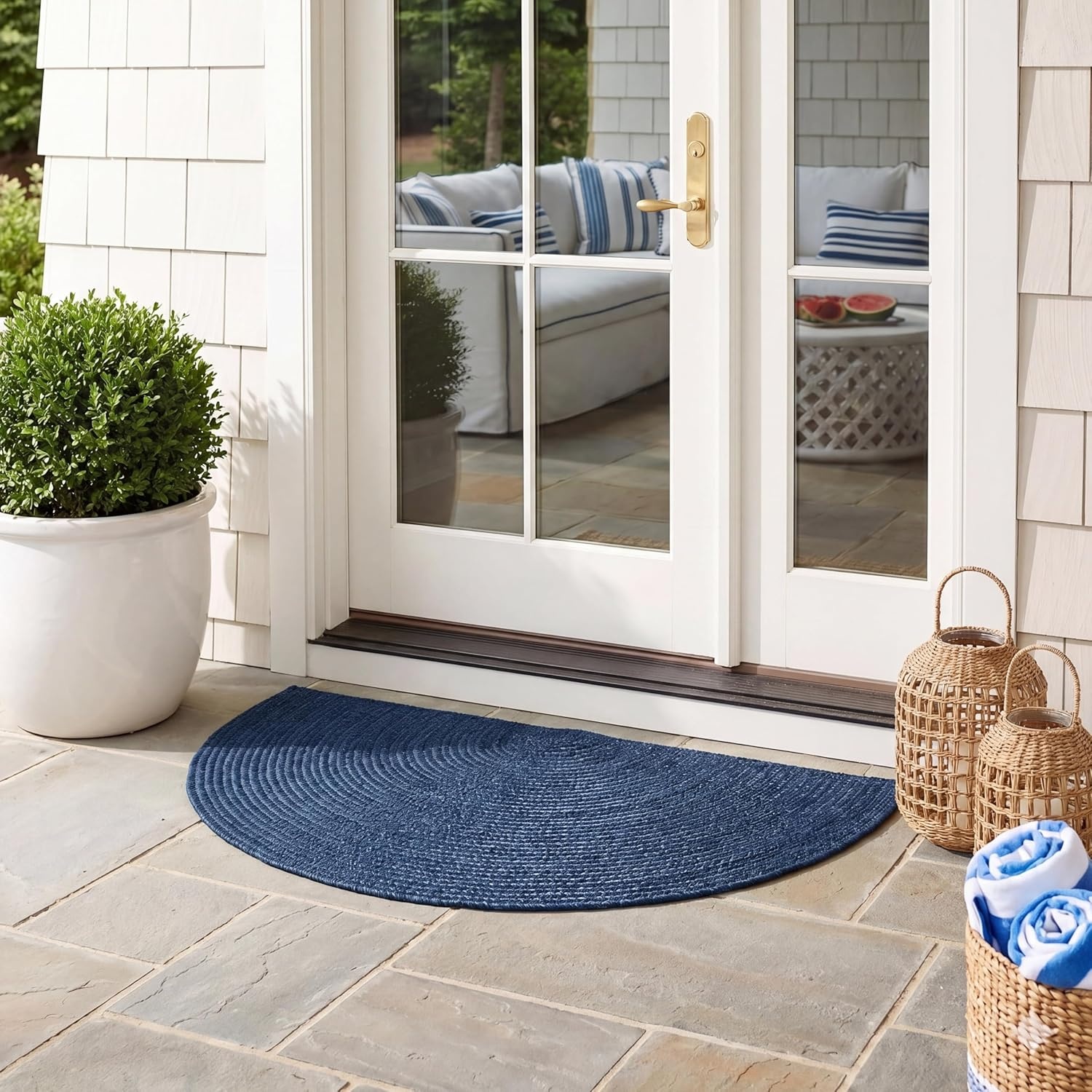 image:imageSAFAVIEH Washable Rug Outdoor Braided Collection 5 x 8 Oval Green Handmade amp Reversible NonShedding amp Easy to Clean Ideal for Patio Backyard Mudroom BRD315ANavy