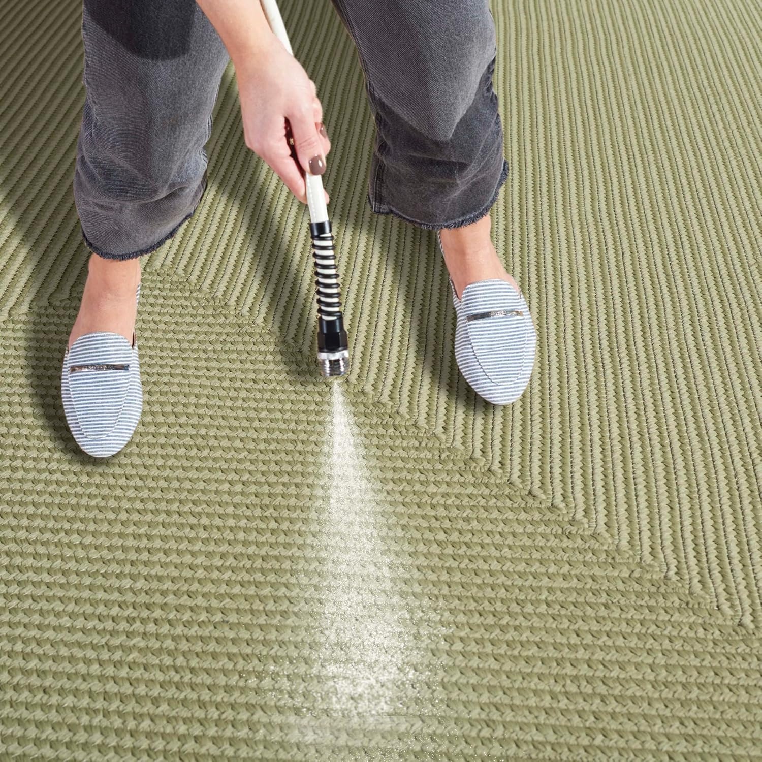 image:imageSAFAVIEH Washable Rug Outdoor Braided Collection 5 x 8 Oval Green Handmade amp Reversible NonShedding amp Easy to Clean Ideal for Patio Backyard Mudroom BRD315ASage
