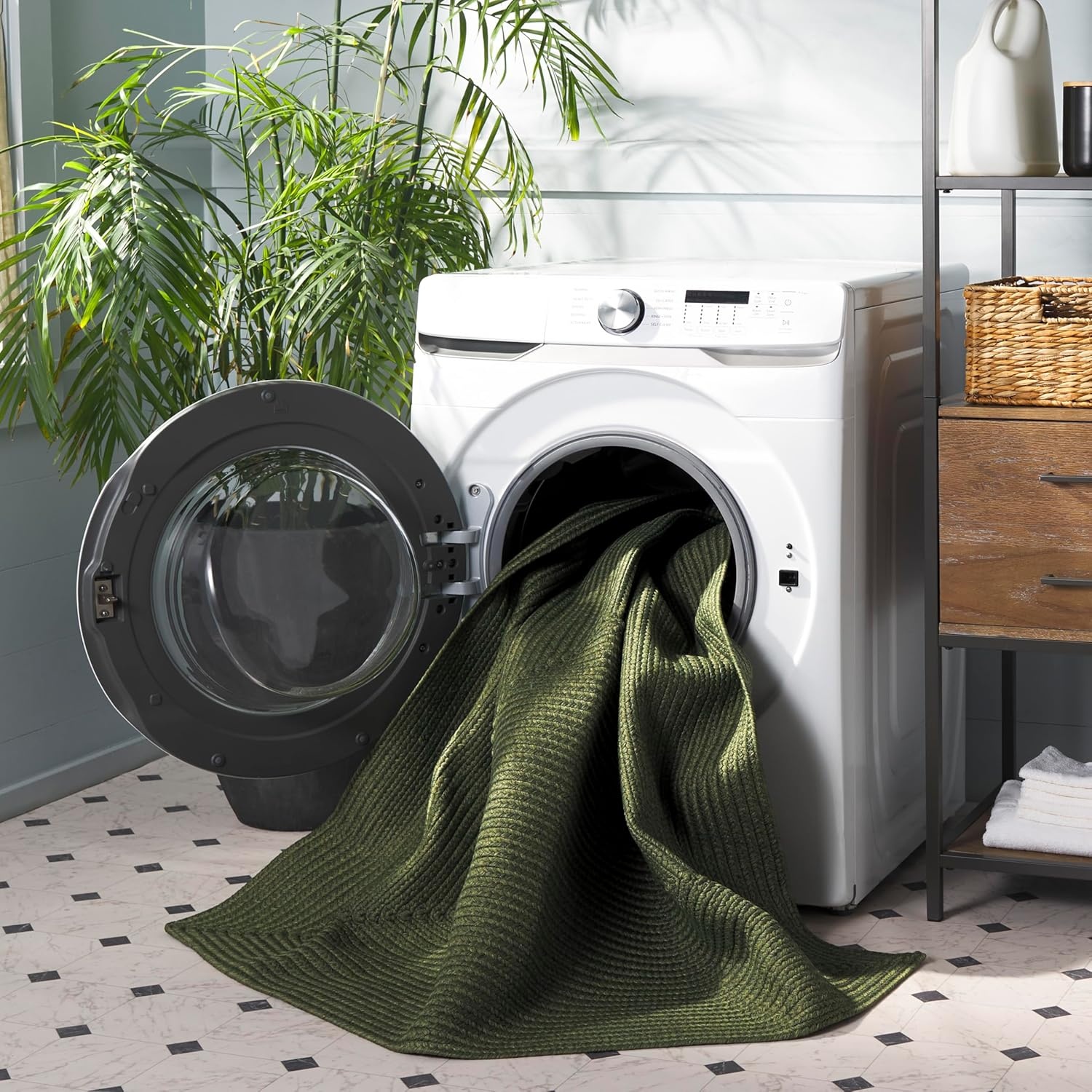 image:imageSAFAVIEH Washable Rug Outdoor Braided Collection 5 x 8 Oval Green Handmade amp Reversible NonShedding amp Easy to Clean Ideal for Patio Backyard Mudroom BRD315AGreen