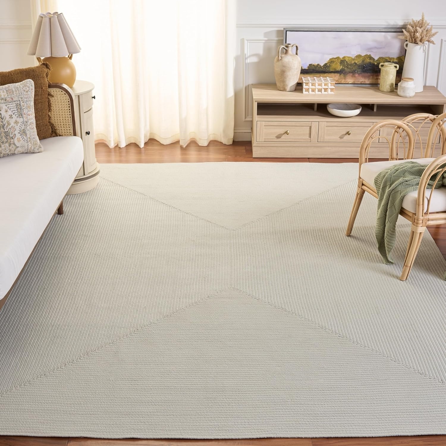 image:imageSAFAVIEH Washable Rug Outdoor Braided Collection 5 x 8 Oval Green Handmade amp Reversible NonShedding amp Easy to Clean Ideal for Patio Backyard Mudroom BRD315ACream