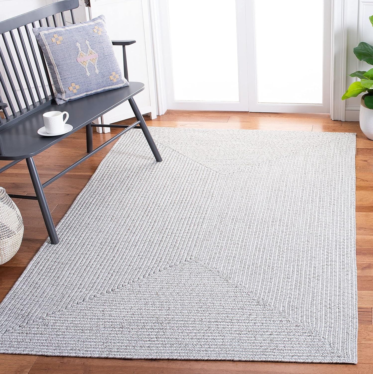 image:imageSAFAVIEH Washable Rug Outdoor Braided Collection 5 x 8 Oval Green Handmade amp Reversible NonShedding amp Easy to Clean Ideal for Patio Backyard Mudroom BRD315ASilverGrey