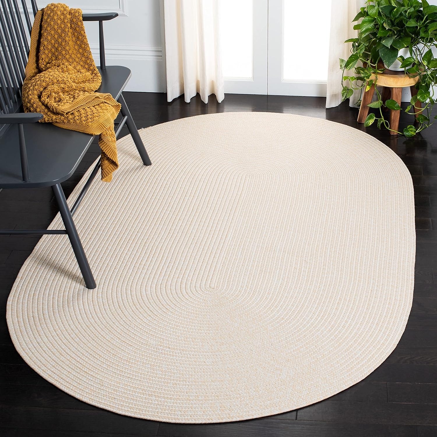 image:imageSAFAVIEH Washable Rug Outdoor Braided Collection 5 x 8 Oval Green Handmade amp Reversible NonShedding amp Easy to Clean Ideal for Patio Backyard Mudroom BRD315AIvoryBeige