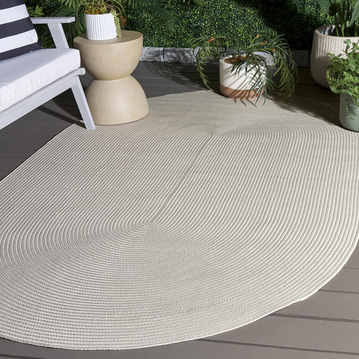 image:imageSAFAVIEH Washable Rug Outdoor Braided Collection 5 x 8 Oval Green Handmade amp Reversible NonShedding amp Easy to Clean Ideal for Patio Backyard Mudroom BRD315ACream