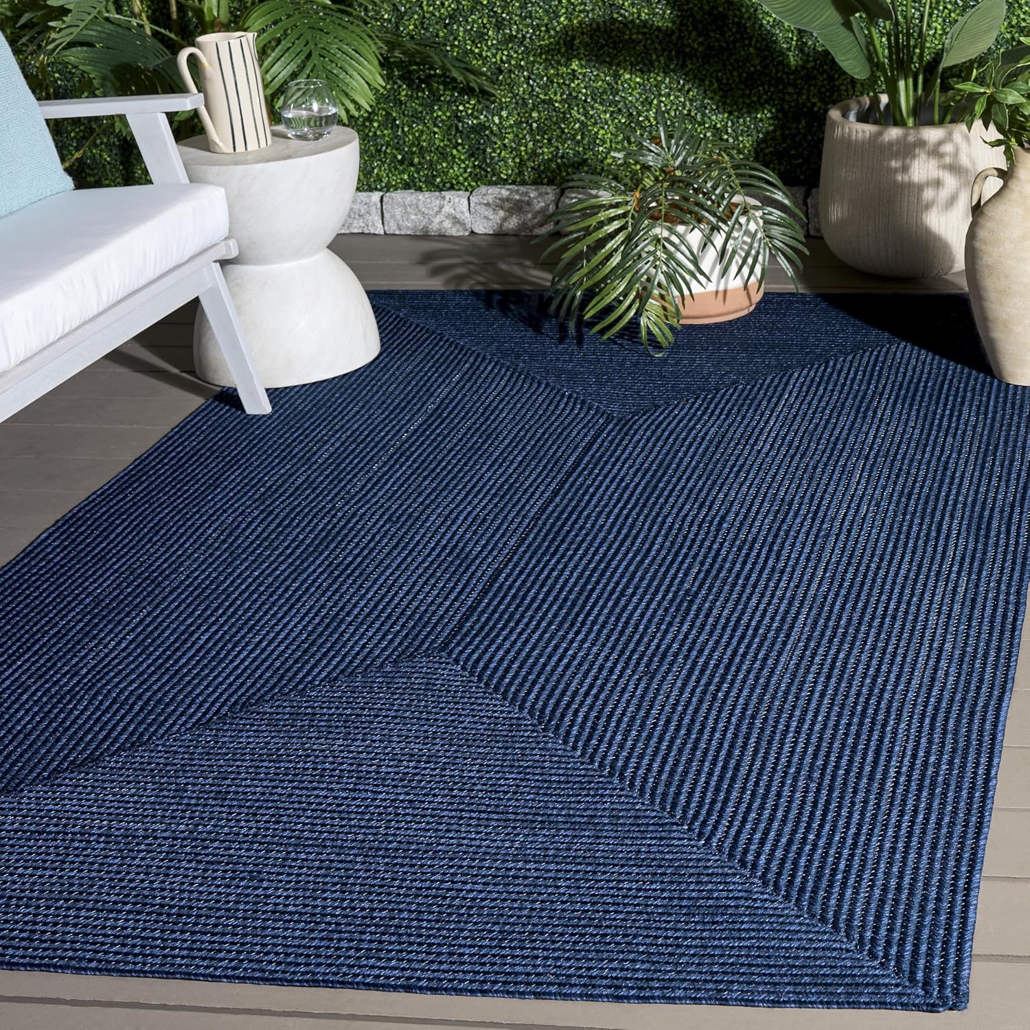 image:imageSAFAVIEH Washable Rug Outdoor Braided Collection 5 x 8 Oval Green Handmade amp Reversible NonShedding amp Easy to Clean Ideal for Patio Backyard Mudroom BRD315ANavy