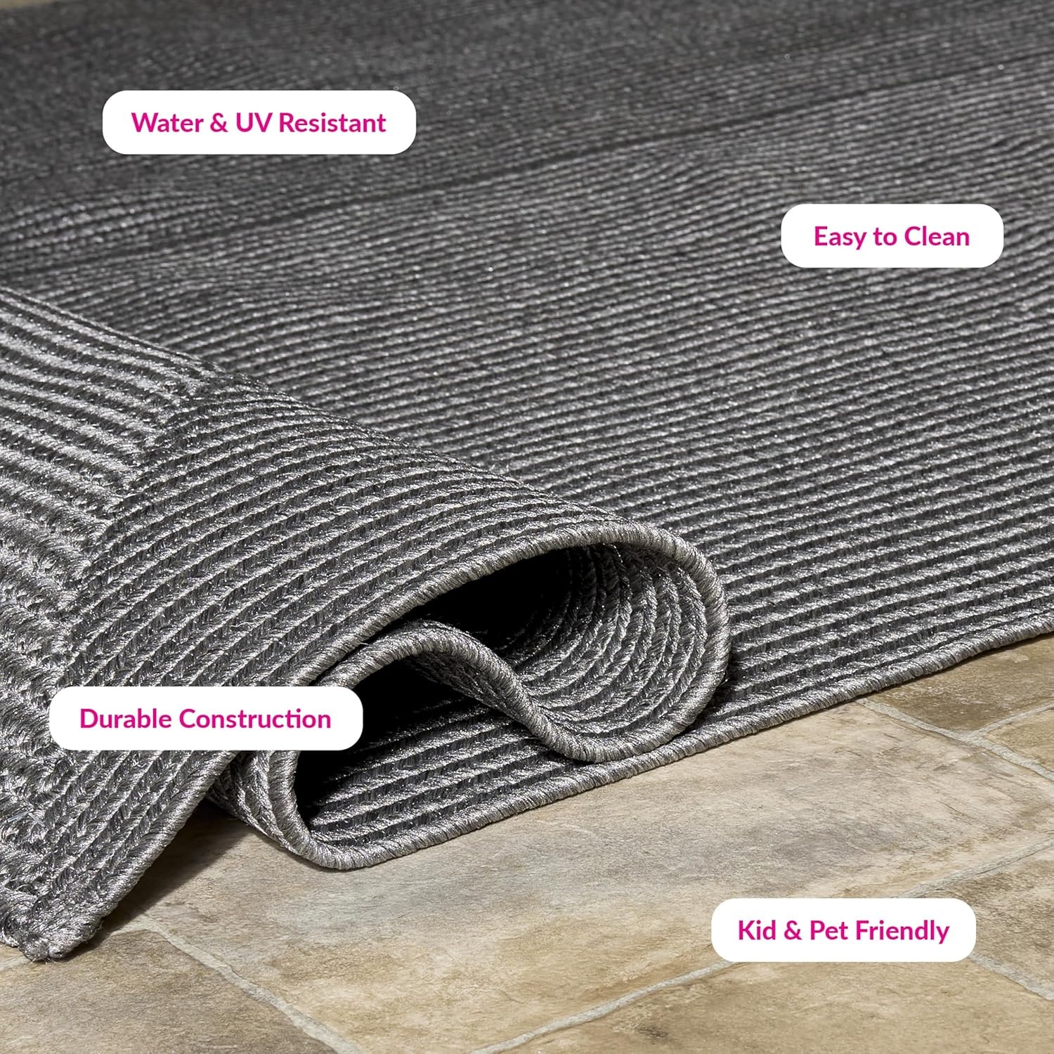 image:imageSAFAVIEH Washable Rug Outdoor Braided Collection 5 x 8 Oval Green Handmade amp Reversible NonShedding amp Easy to Clean Ideal for Patio Backyard Mudroom BRD315ADark Grey