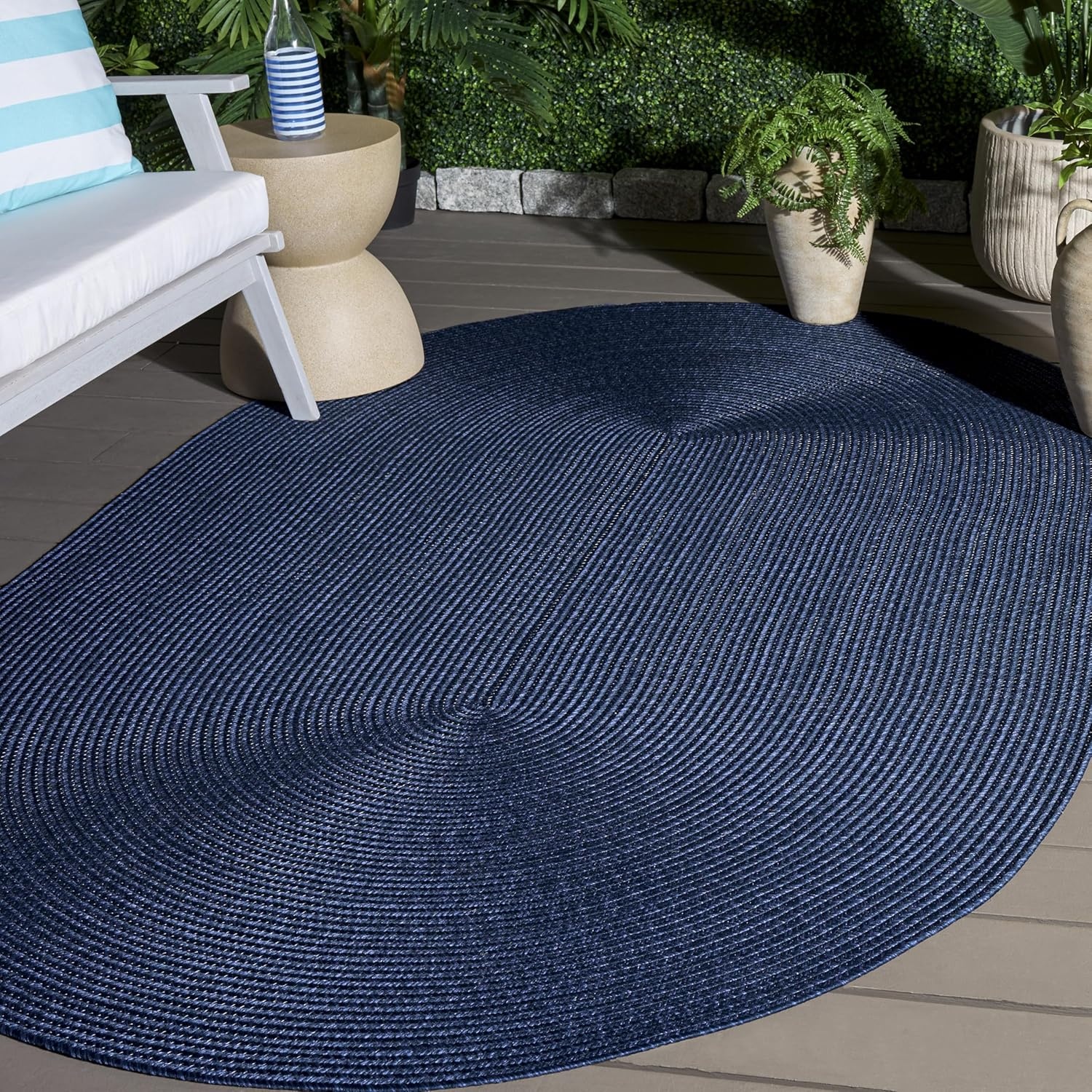 image:imageSAFAVIEH Washable Rug Outdoor Braided Collection 5 x 8 Oval Green Handmade amp Reversible NonShedding amp Easy to Clean Ideal for Patio Backyard Mudroom BRD315ANavy