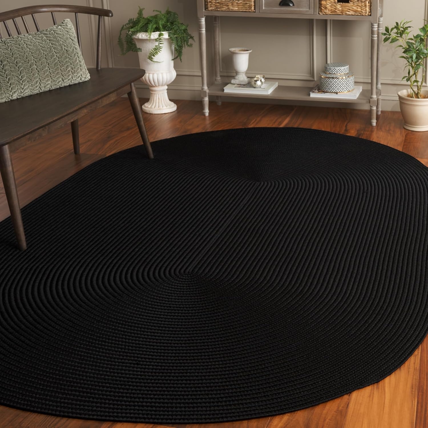 image:imageSAFAVIEH Washable Rug Outdoor Braided Collection 5 x 8 Oval Green Handmade amp Reversible NonShedding amp Easy to Clean Ideal for Patio Backyard Mudroom BRD315ABlack