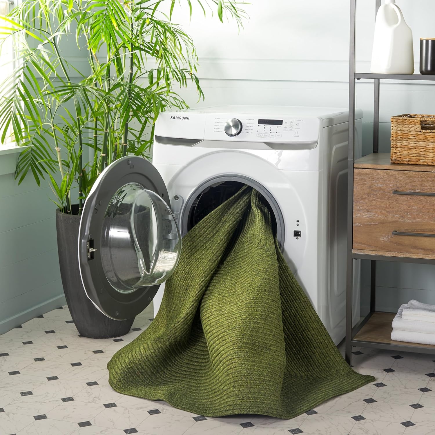 image:imageSAFAVIEH Washable Rug Outdoor Braided Collection 5 x 8 Oval Green Handmade amp Reversible NonShedding amp Easy to Clean Ideal for Patio Backyard Mudroom BRD315AGreen