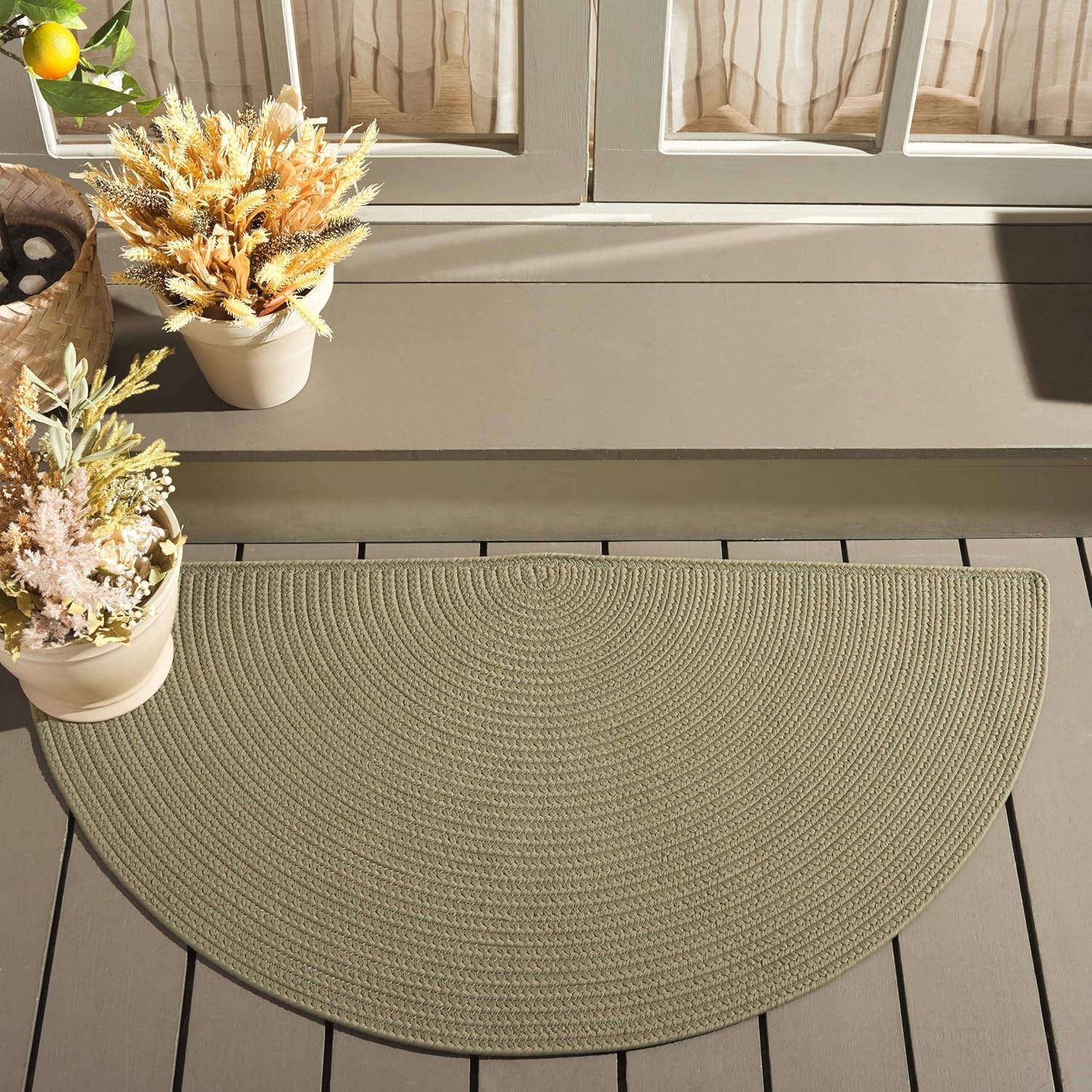 image:imageSAFAVIEH Washable Rug Outdoor Braided Collection 5 x 8 Oval Green Handmade amp Reversible NonShedding amp Easy to Clean Ideal for Patio Backyard Mudroom BRD315ASage