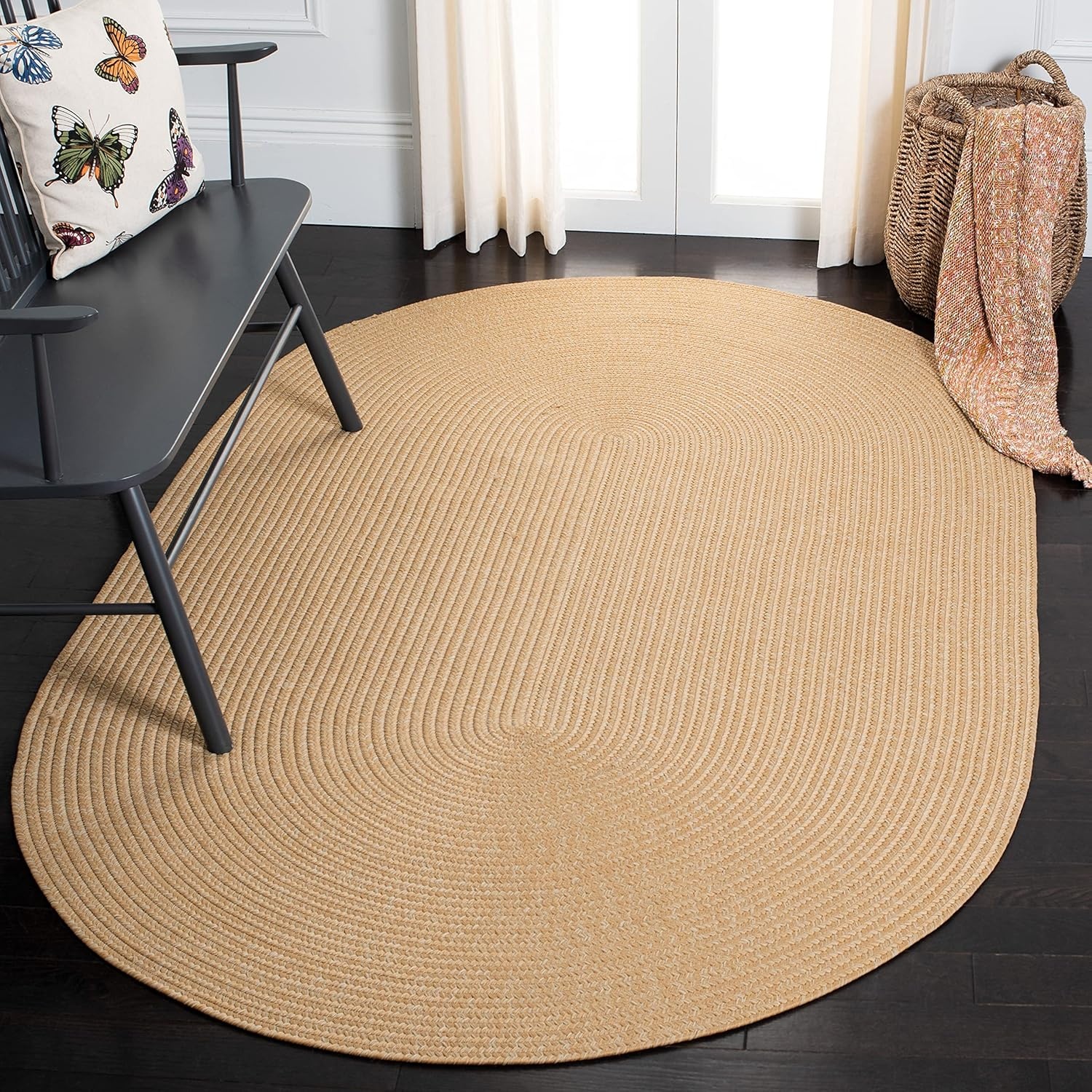image:imageSAFAVIEH Washable Rug Outdoor Braided Collection 5 x 8 Oval Green Handmade amp Reversible NonShedding amp Easy to Clean Ideal for Patio Backyard Mudroom BRD315ABeigeTan