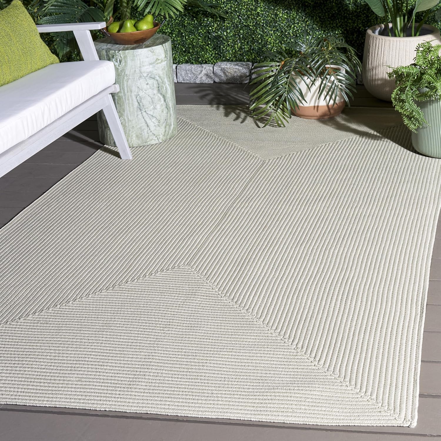 image:imageSAFAVIEH Washable Rug Outdoor Braided Collection 5 x 8 Oval Green Handmade amp Reversible NonShedding amp Easy to Clean Ideal for Patio Backyard Mudroom BRD315ACream