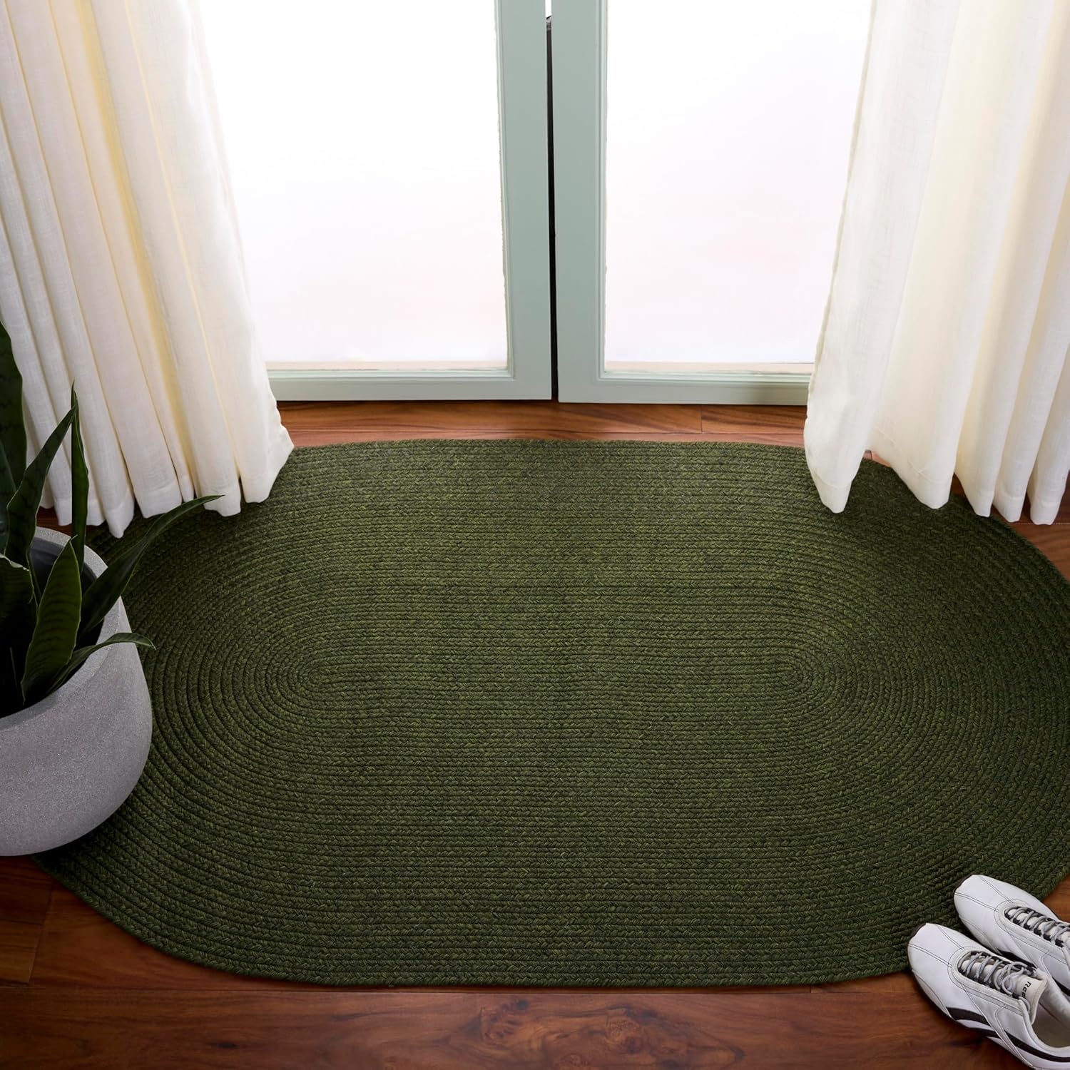 image:imageSAFAVIEH Washable Rug Outdoor Braided Collection 5 x 8 Oval Green Handmade amp Reversible NonShedding amp Easy to Clean Ideal for Patio Backyard Mudroom BRD315AGreen