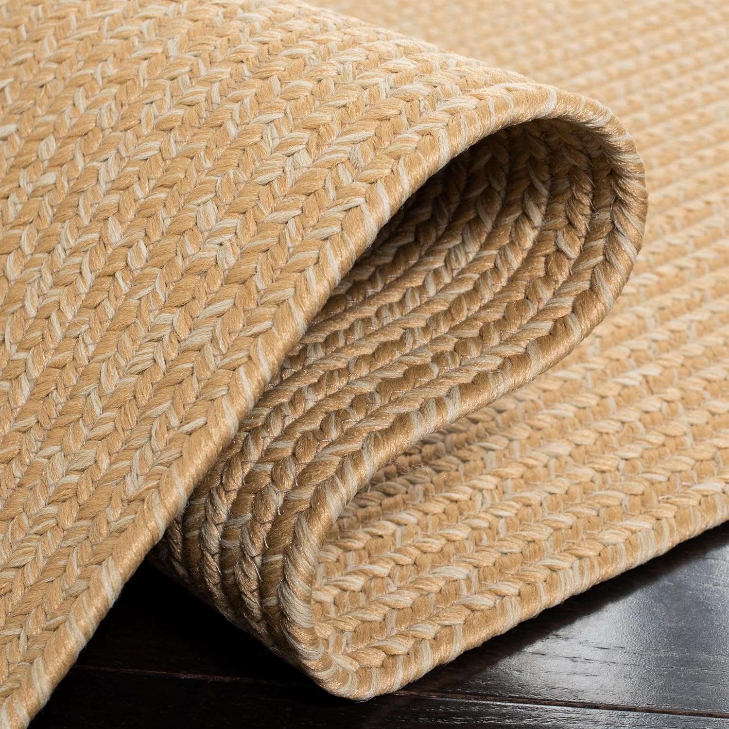image:imageSAFAVIEH Washable Rug Outdoor Braided Collection 5 x 8 Oval Green Handmade amp Reversible NonShedding amp Easy to Clean Ideal for Patio Backyard Mudroom BRD315ABeigeTan