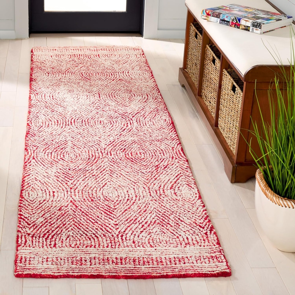 image:imageSAFAVIEH Abstract Collection Area Rug 10 Square Ivory amp Charcoal Handmade Wool Ideal for High Traffic Areas in Living Room Bedroom ABT340HIvoryRed