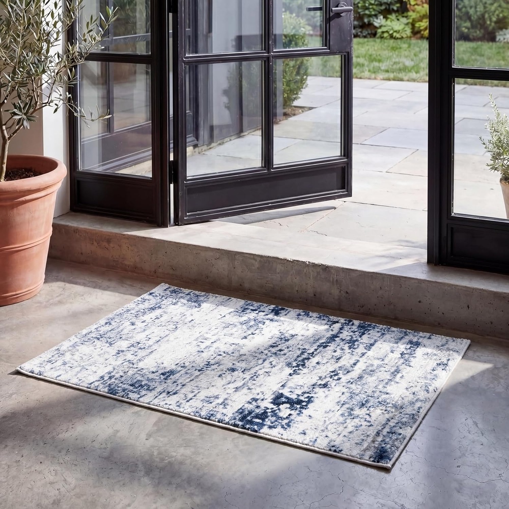 image:imageSAFAVIEH Amelia Collection Area Rug 8 x 10 Ivory amp Blue Modern Abstract Design NonShedding amp Easy Care Ideal for High Traffic Areas in Living Room Bedroom ALA700AIvoryNavy