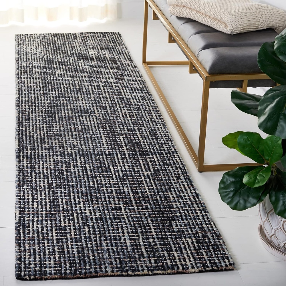 image:imageSAFAVIEH Area Rug 8x10 Abstract Collection Large Light Grey amp Ivory Handmade Wool Ideal for Living Room Bedroom Office Dining Space ABT468FBlackGrey