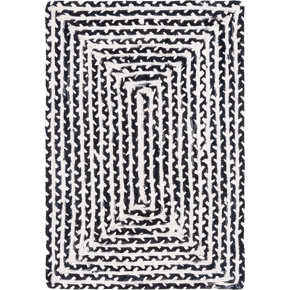 image:imageSAFAVIEH Area Rug 8x10 Braided Collection Large Blue amp Ivory Handmade Cotton Ideal for Living Room Bedroom Office Dining Space BRD260MBlackIvory