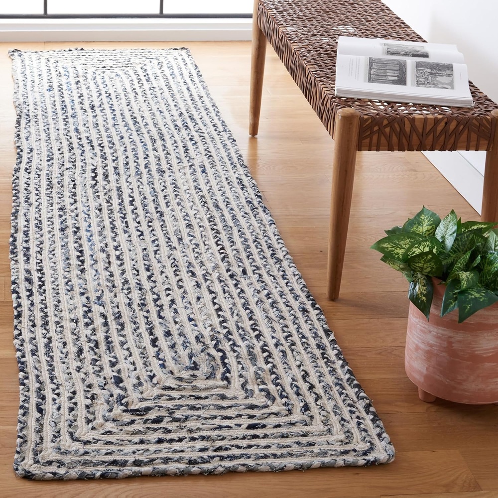 image:imageSAFAVIEH Area Rug 8x10 Braided Collection Large Blue amp Ivory Handmade Cotton Ideal for Living Room Bedroom Office Dining Space BRD260MBlackNavy