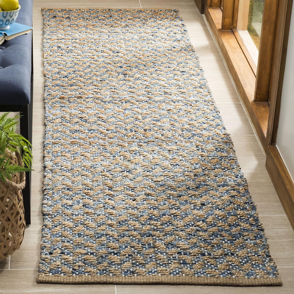 image:imageSAFAVIEH Area Rug 8x10 Cape Cod Collection Large Blue amp Natural Handmade Braided Jute Boho Design Ideal for Living Room Bedroom Office Dining Space CAP305MBlueNatural