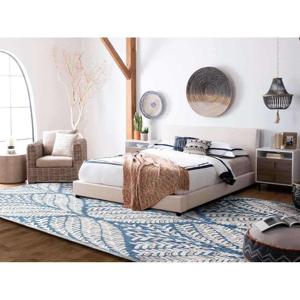 image:imageSAFAVIEH Area Rug 8x10 Capri Collection Large Ivory amp Blue Handmade Wool Ideal for Living Room Bedroom Office Dining Space CPR208AGreyIvory