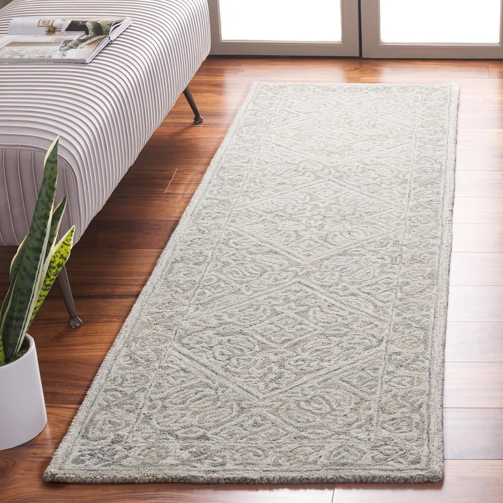 image:imageSAFAVIEH Area Rug 8x10 Dip Dye Collection Large Navy Blue Handmade Wool Ideal for Living Room Bedroom Office Dining Space DDY151NGreyIvory