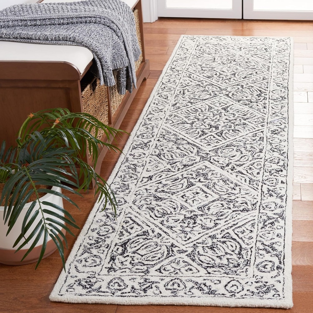 image:imageSAFAVIEH Area Rug 8x10 Dip Dye Collection Large Navy Blue Handmade Wool Ideal for Living Room Bedroom Office Dining Space DDY151NIvoryBlack