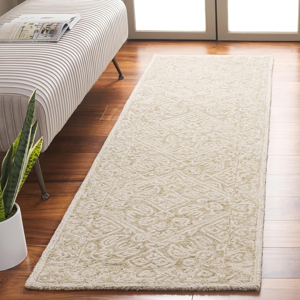 image:imageSAFAVIEH Area Rug 8x10 Dip Dye Collection Large Navy Blue Handmade Wool Ideal for Living Room Bedroom Office Dining Space DDY151NSageIvory