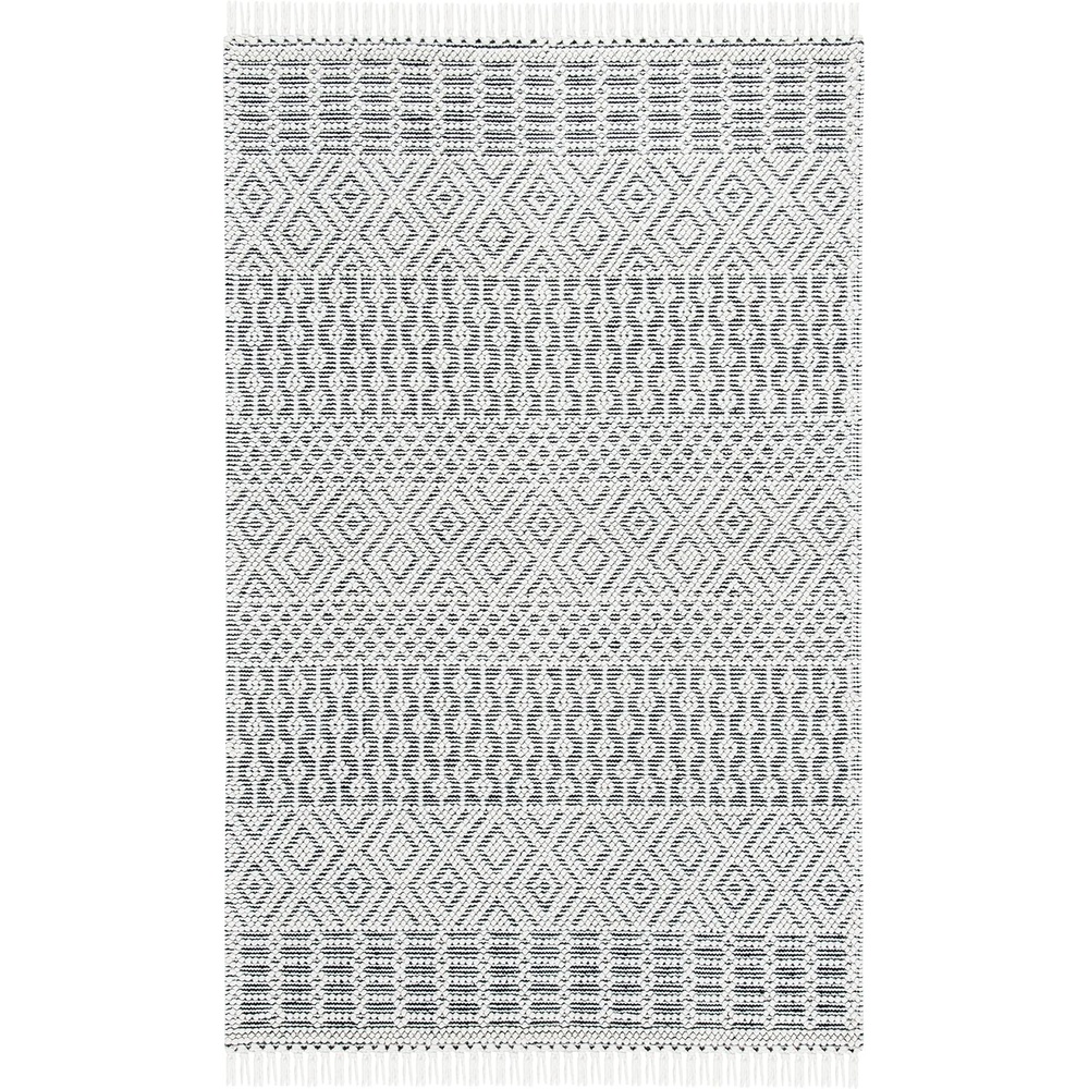 image:imageSAFAVIEH Area Rug 8x10 Natura Collection Large Ivory Handmade Wool Moroccan Boho Fringe Design Ideal for Living Room Bedroom Dining Space NAT852BIvoryBlack