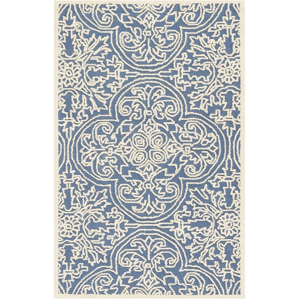 image:imageSAFAVIEH Area Rug 8x10  Trace Collection  Large  Ivory Handmade Wool Ideal for Living Room Bedroom Office Dining Space TRC101CBlueIvory