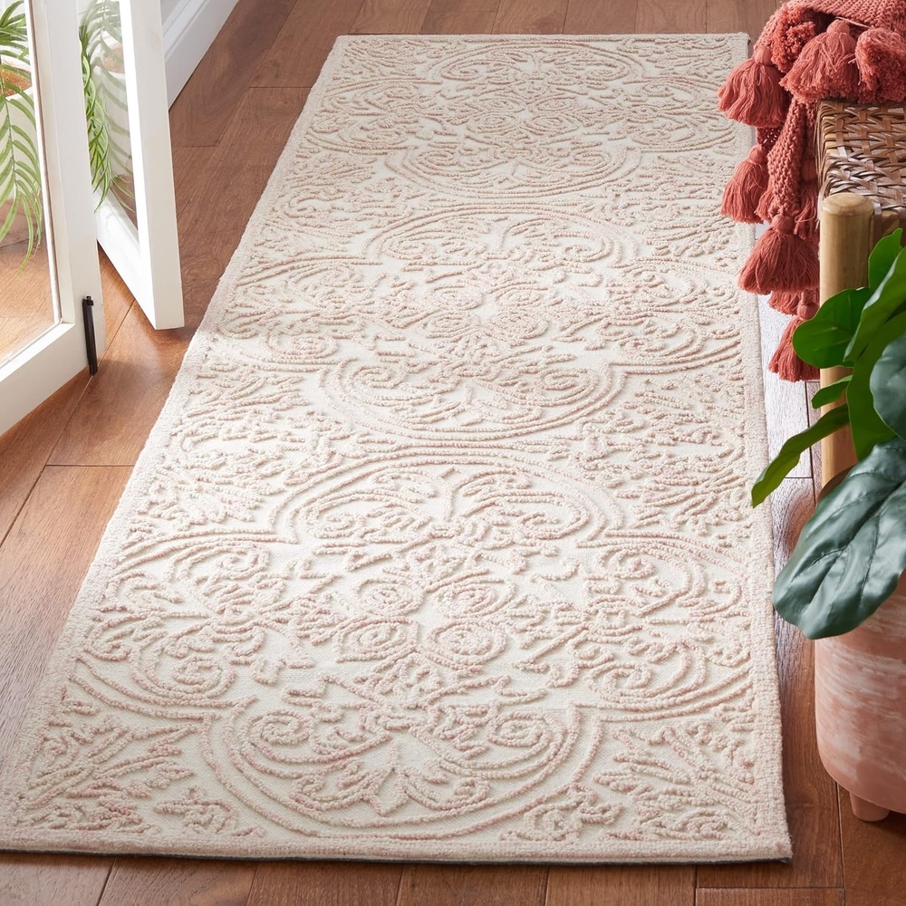image:imageSAFAVIEH Area Rug 8x10 Trace Collection Large Ivory Handmade Wool Ideal for Living Room Bedroom Office Dining Space TRC101CIvoryPink