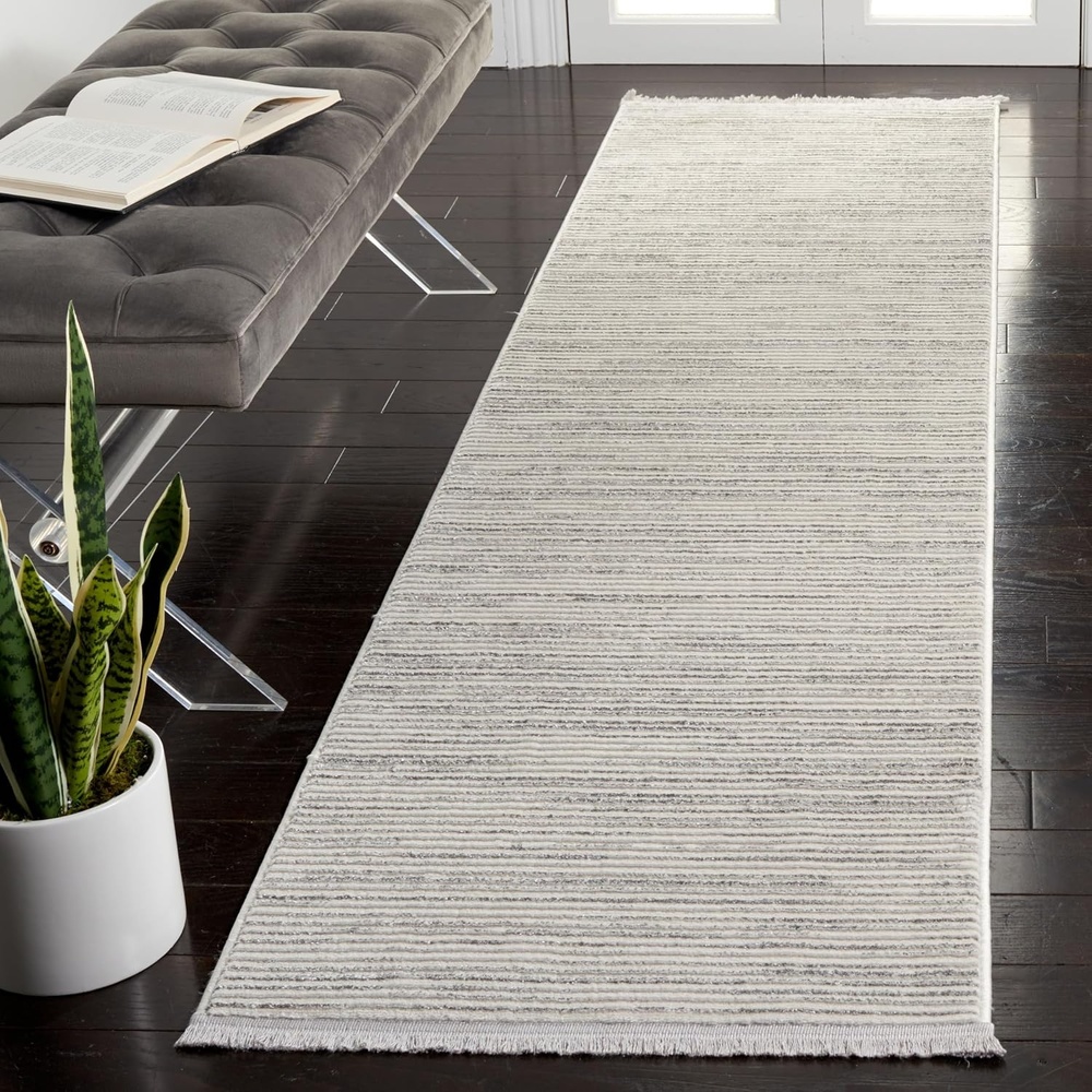 image:imageSAFAVIEH Area Rug 8x10  Whisper Collection  Large  Ivory amp Ivory Stripe Design NonShedding amp Easy Cleaning Ideal for Living Room Bedroom Office Dining Space WHS565ALight GreyIvory
