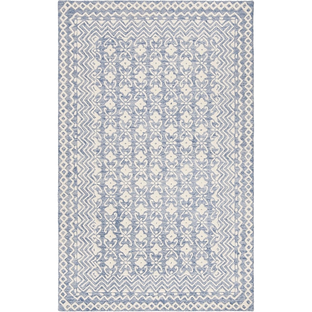 image:imageSAFAVIEH Blossom Collection 8 x 10 GreyIvory BLM114F Handmade Premium Wool Area RugBlueIvory