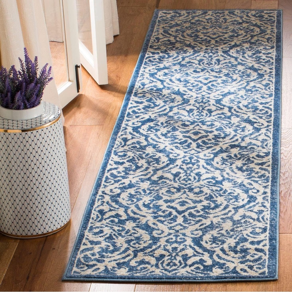image:imageSAFAVIEH Brentwood Collection 8 x 10 Navy Cream BNT810N Damask NonShedding Living Room Bedroom Dining Home Office Area RugNavyCreme