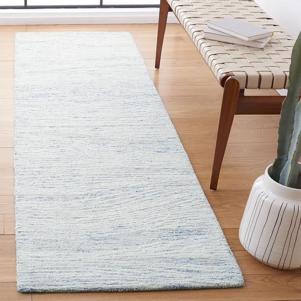 image:imageSAFAVIEH Metro Collection 8 x 10 NaturalIvory MET995A Handmade Premium Wool Living Room Dining Bedroom Area RugLight Blue Ivory