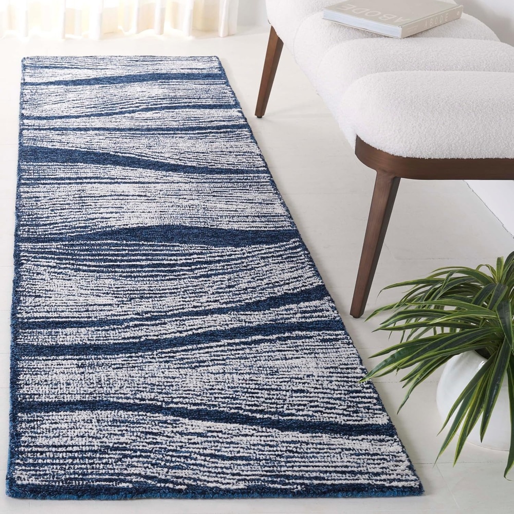 image:imageSAFAVIEH Metro Collection 8 x 10 NaturalIvory MET995A Handmade Premium Wool Living Room Dining Bedroom Area RugNavyIvory