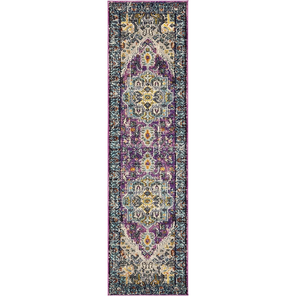 image:imageSAFAVIEH Monaco Collection Area Rug 8 x 10 Violet amp Light Blue Boho Chic Medallion Distressed Design NonShedding amp Easy Care Ideal for High Traffic Areas in Living Room Bedroom MNC251LVioletLight Blue
