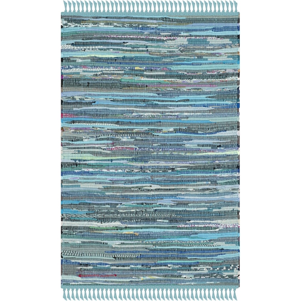 image:imageSAFAVIEH Rag Rug Collection Area Rug 8 x 10 Ivory amp Multi Handmade Boho Stripe Cotton Ideal for High Traffic Areas in Living Room Bedroom RAR121GBlueMulti