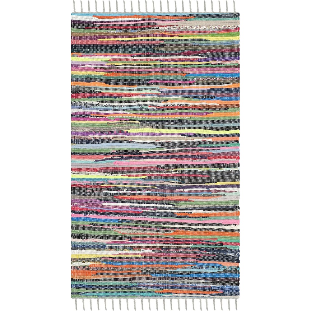 image:imageSAFAVIEH Rag Rug Collection Area Rug 8 x 10 Ivory amp Multi Handmade Boho Stripe Cotton Ideal for High Traffic Areas in Living Room Bedroom RAR121GGreyMulti