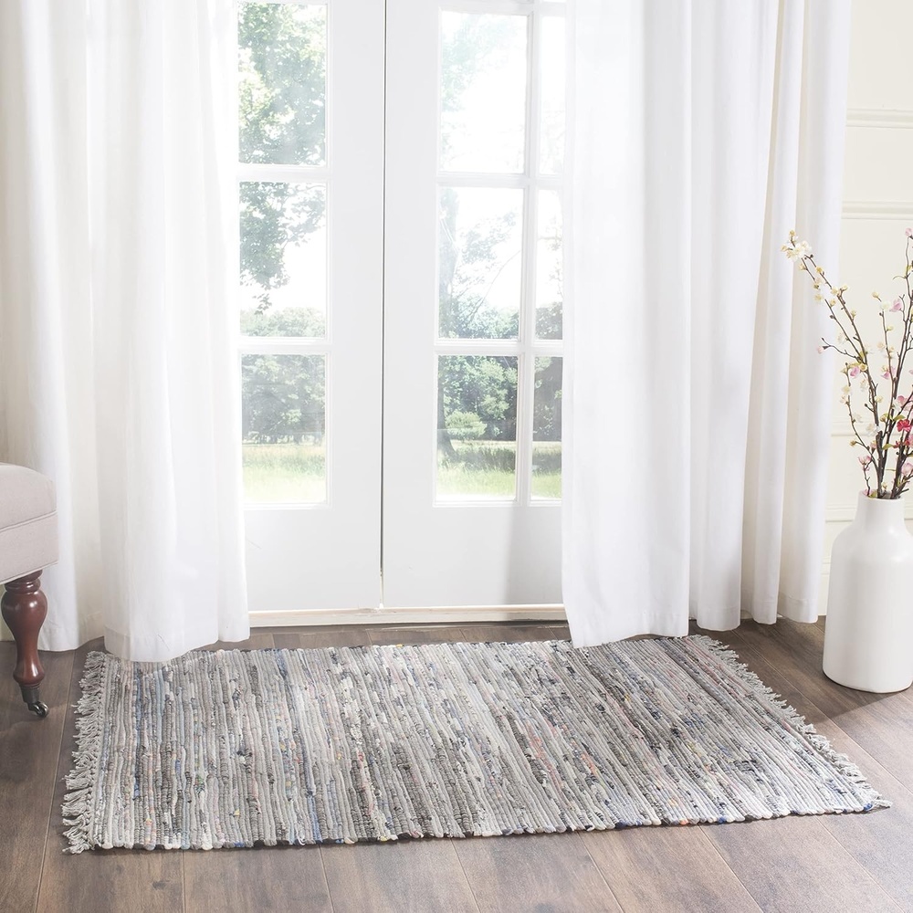 image:imageSAFAVIEH Rag Rug Collection Area Rug 8 x 10 Ivory amp Multi Handmade Boho Stripe Cotton Ideal for High Traffic Areas in Living Room Bedroom RAR121GGrey