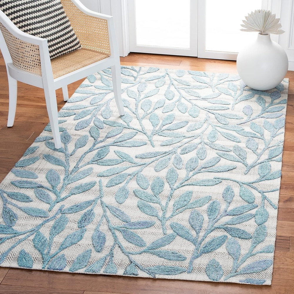 image:imageSAFAVIEH South Hampton Collection 8 x 10 Beige SHA302B Handmade Botanical Wool Area RugBlue