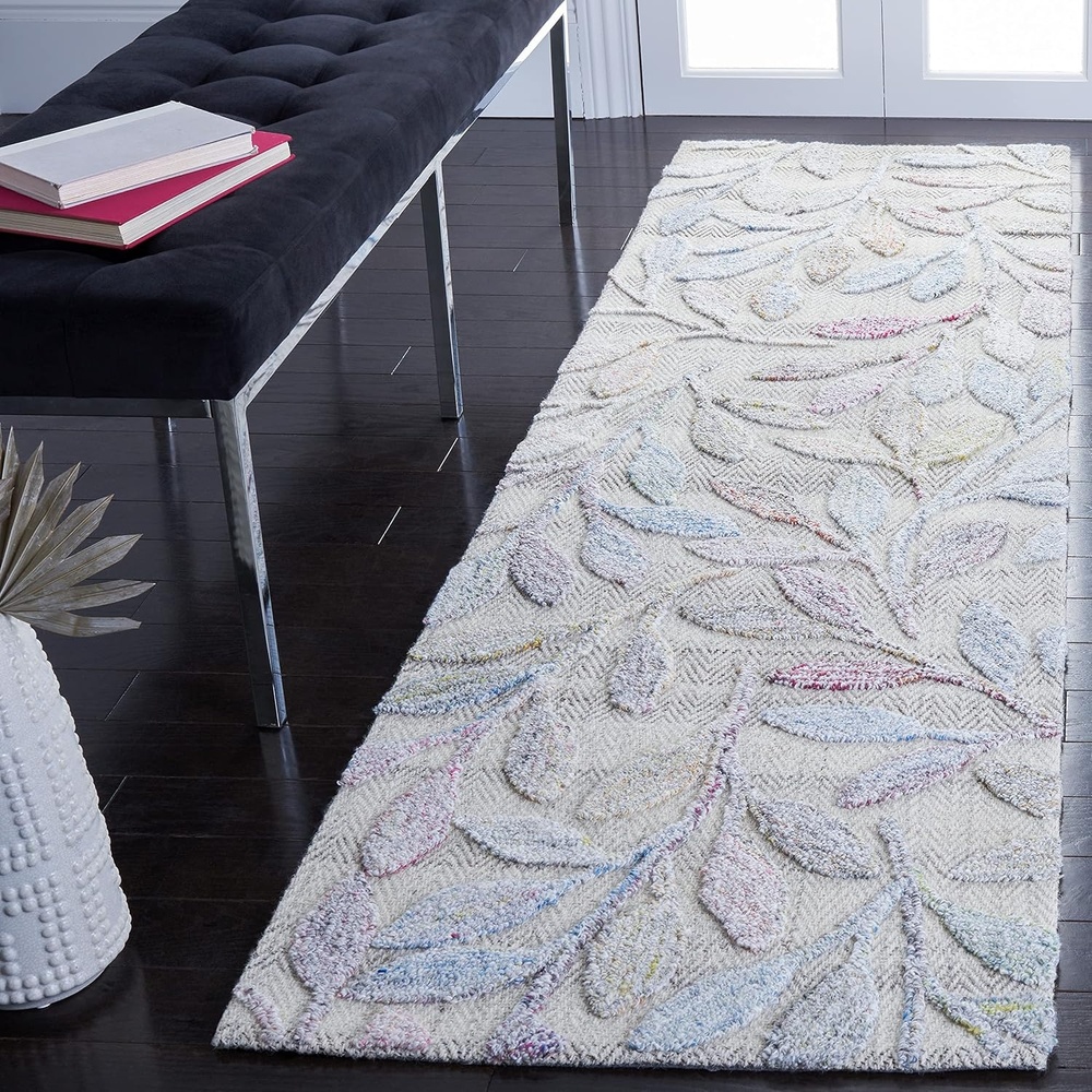image:imageSAFAVIEH South Hampton Collection 8 x 10 Beige SHA302B Handmade Botanical Wool Area RugPurpleBlue