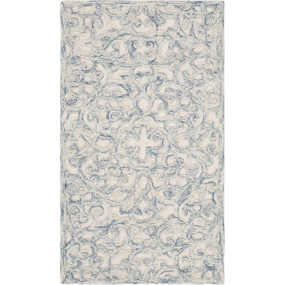 image:imageSAFAVIEH Trace Collection 8 Round BrownIvory TRC103T Handmade Premium Wool Entryway Foyer Living Room Bedroom Kitchen Area RugBlueIvory