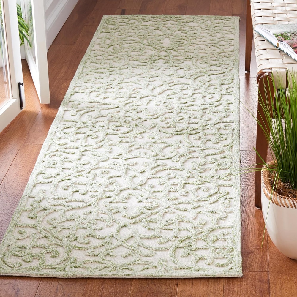image:imageSAFAVIEH Trace Collection 8 Round BrownIvory TRC103T Handmade Premium Wool Entryway Foyer Living Room Bedroom Kitchen Area RugIvoryGreen