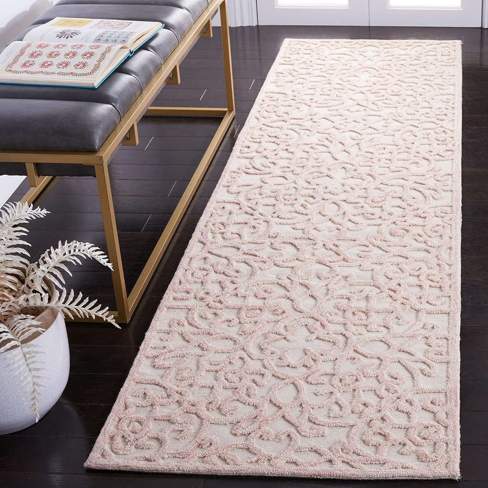 image:imageSAFAVIEH Trace Collection 8 Round BrownIvory TRC103T Handmade Premium Wool Entryway Foyer Living Room Bedroom Kitchen Area RugIvoryPink